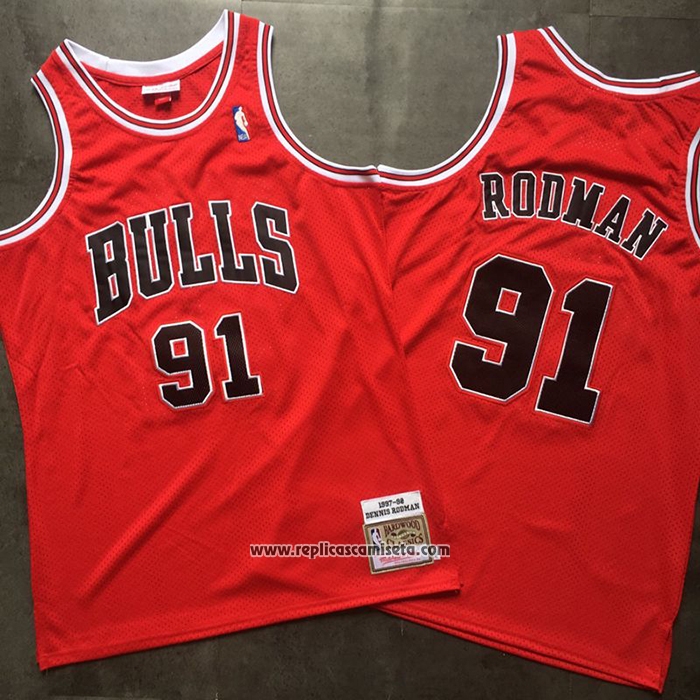 Camiseta Chicago Bulls Dennis Rodman #91 Mitchell & Ness 1997-98 Rojo